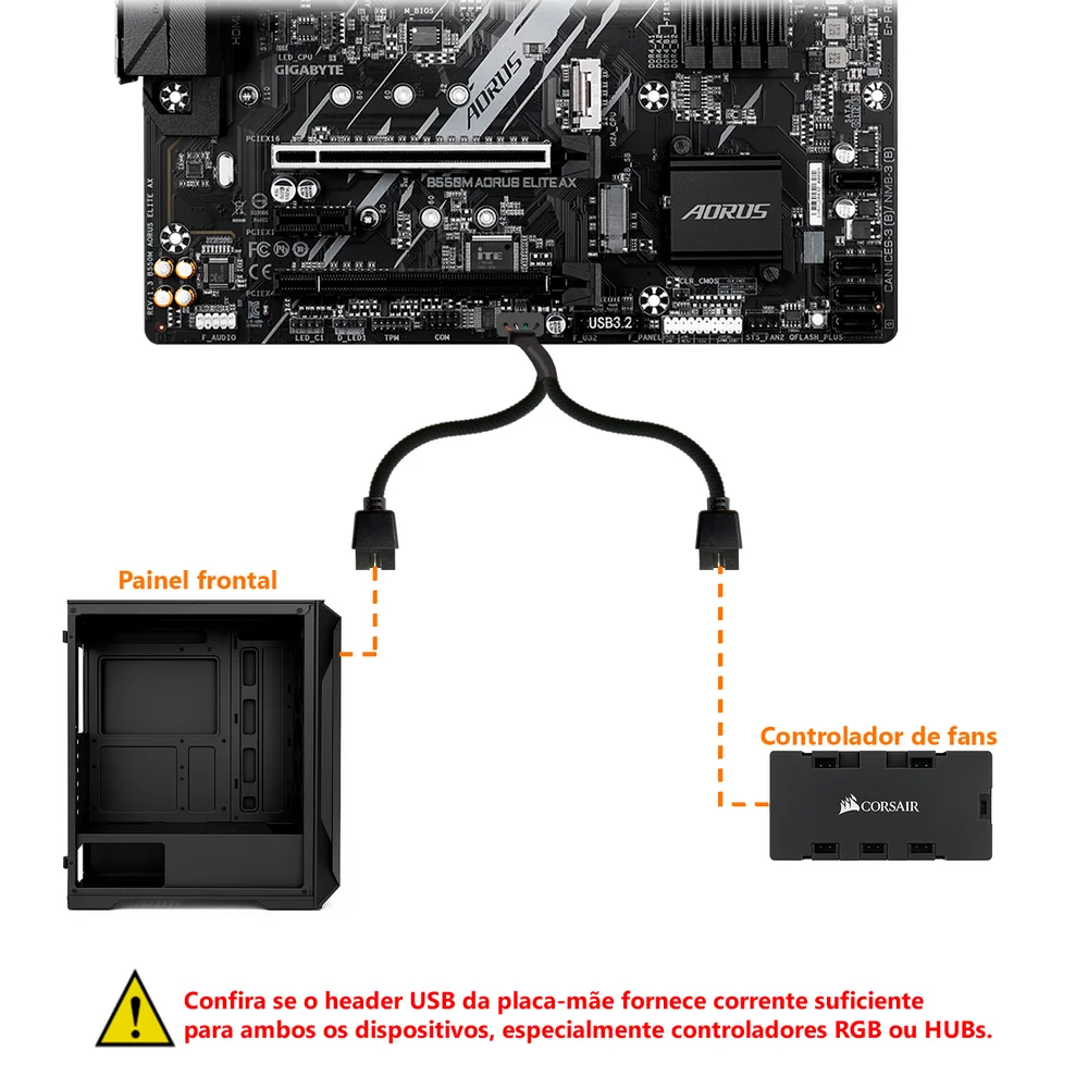 Imagem 3 de 5 do produto Cabo Adaptador USB 9 Pinos 2.0 da Placa Mãe, Preto, Trançado, 2 Portas, Compatível com JUSB1 JUSB2