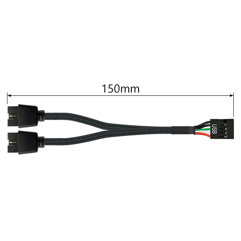 Imagem 4 de 5 do produto Cabo Adaptador USB 9 Pinos 2.0 da Placa Mãe, Preto, Trançado, 2 Portas, Compatível com JUSB1 JUSB2
