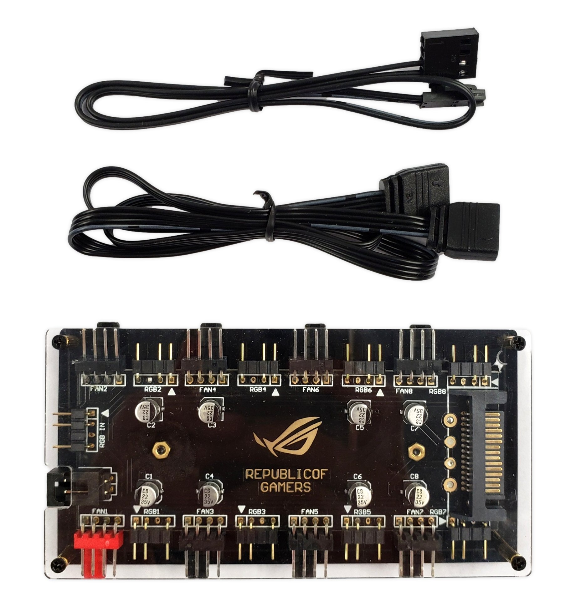 HUB 2 em 1 Controlador PWM 4 Pinos, LED ARGB 5V, 3 Pinos, 8 Portas, Alimentação Sata