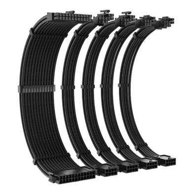 Kit 5 Cabo Sleeved Extensor de Fonte, 300mm, Preto, Compatível com ATX 1x24 Pinos, EPS 2x4+4 Pinos, GPU 2x6+8 Pinos