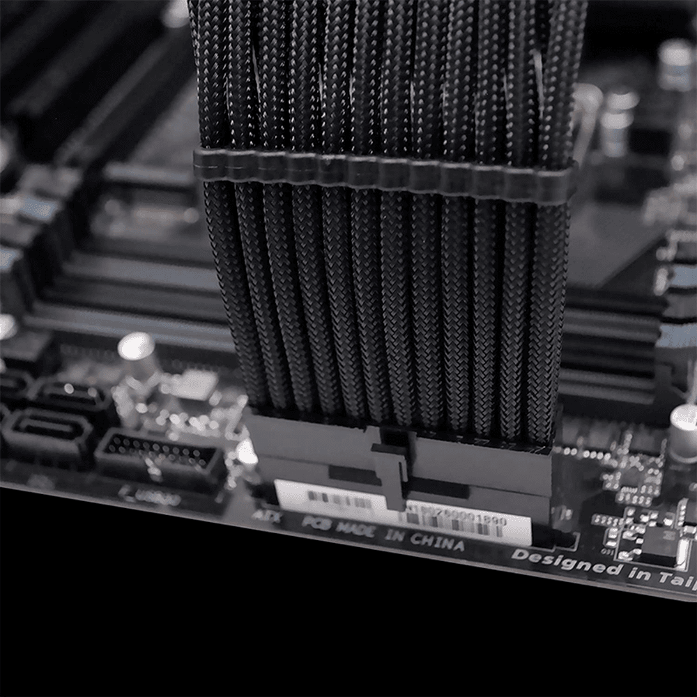 Imagem 2 de 5 do produto Kit 5 Cabo Sleeved Extensor de Fonte, 300mm, Preto, Compatível com ATX 1x24 Pinos, EPS 2x4+4 Pinos, GPU 2x6+8 Pinos
