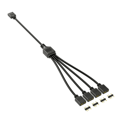 Cabo Adaptador ARGB 5V, 3 Pinos, 1 para 4 Portas, Preto, Extensor 30cm