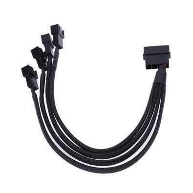 Cabo Adaptador para Cooler Fan 3 ou 4 Pinos, Trançado, Preto, 1 para 4 Saidas, Alimentação Molex