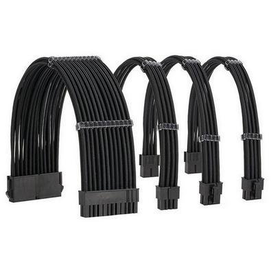 Kit 4 Cabo Sleeved Extensor de Fonte, 300mm, Preto,  Compatível com ATX 1x24 Pinos, EPS 1x4+4 Pinos, Gpu 2x6+8 Pinos