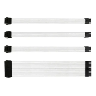 Kit 4 Cabo Sleeved Extensor de Fonte, 300mm, Branco,  Compatível com ATX 1x24 Pinos, EPS 1x4+4 Pinos, Gpu 2x6+8 Pinos