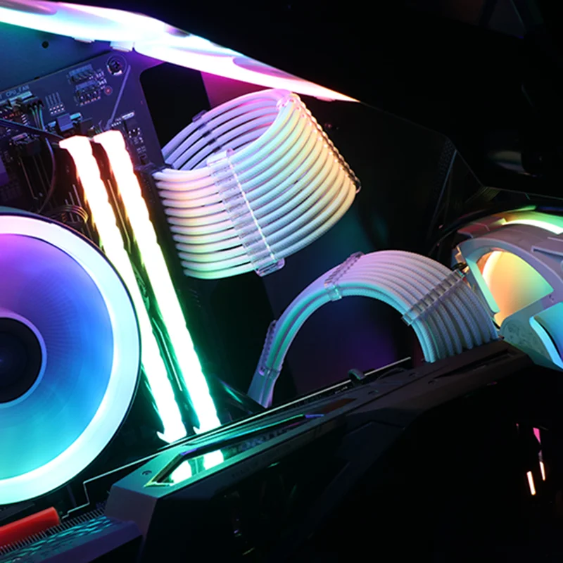 Imagem 5 de 5 do produto Kit 4 Cabo Sleeved Extensor de Fonte, 300mm, Branco,  Compatível com ATX 1x24 Pinos, EPS 1x4+4 Pinos, Gpu 2x6+8 Pinos