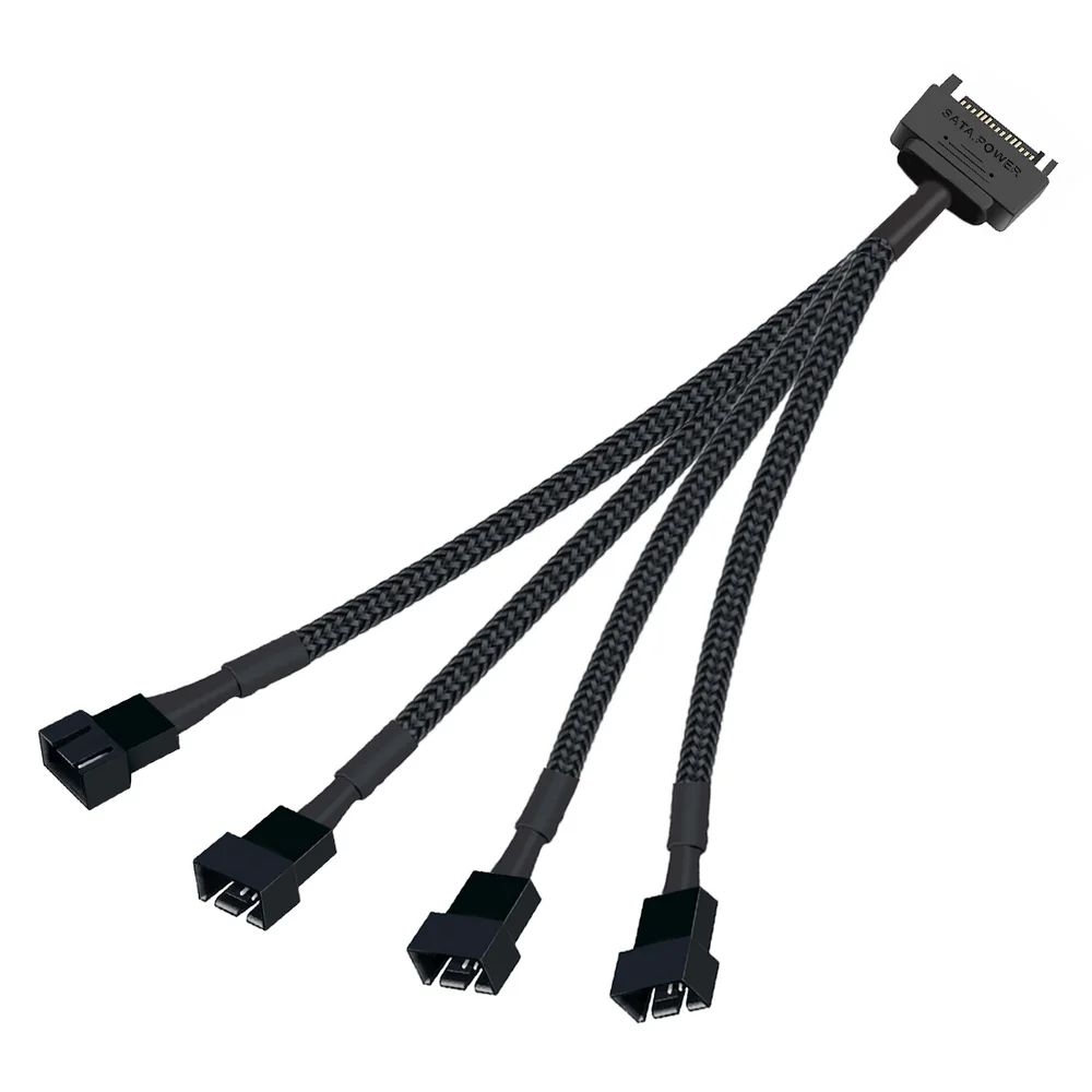 Imagem 1 de 5 do produto Cabo Splitter Para Cooler Fan 4 e 3 Pinos, Conector tipo PWM, 1 para 4 Saídas, Alimentação SATA