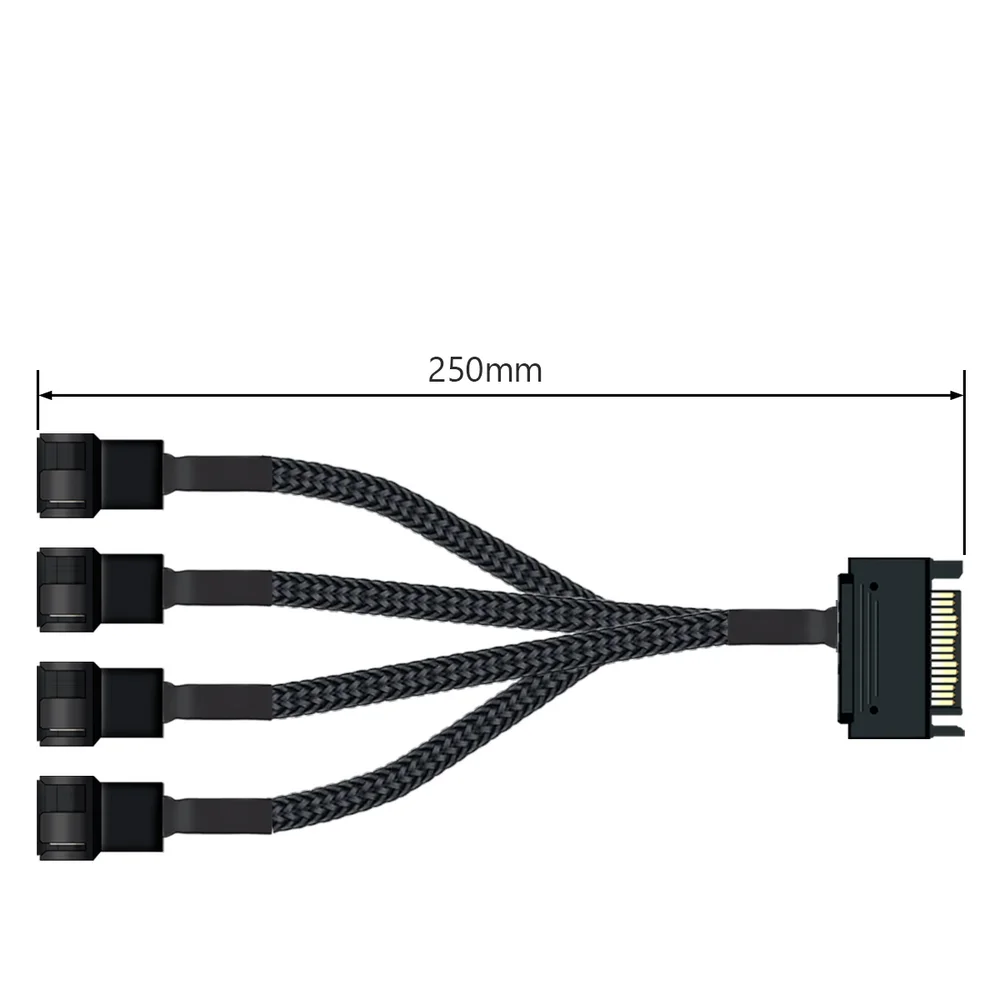Imagem 3 de 5 do produto Cabo Splitter Para Cooler Fan 4 e 3 Pinos, Conector tipo PWM, 1 para 4 Saídas, Alimentação SATA