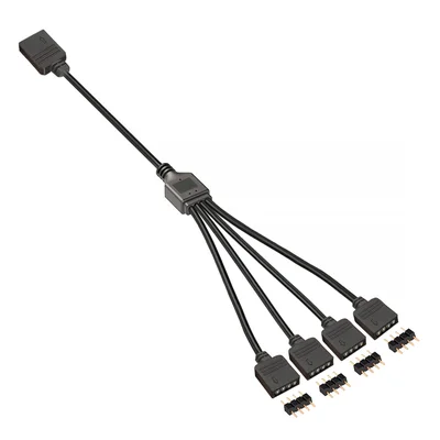 Cabo Splitter RGB 12V 4 Pinos, 1 para 4 Portas, Compatível com Cooler Fan e Fita de LED, Preto, Extensor 30cm