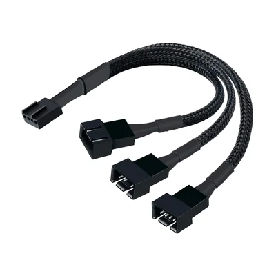 Cabo Adaptador Para Fan 4 Pinos PWM, 1 Para 3 Portas, Tipo Splitter, 25cm, Preto, Trançado