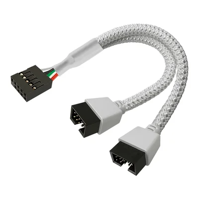 Cabo Adaptador USB 9 Pinos 2.0 da Placa Mãe, Branco, 2 Portas, Compatível com JUSB1 JUSB2