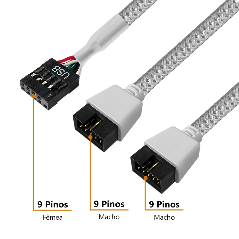 Imagem 2 de 5 do produto Cabo Adaptador USB 9 Pinos 2.0 da Placa Mãe, Branco, 2 Portas, Compatível com JUSB1 JUSB2