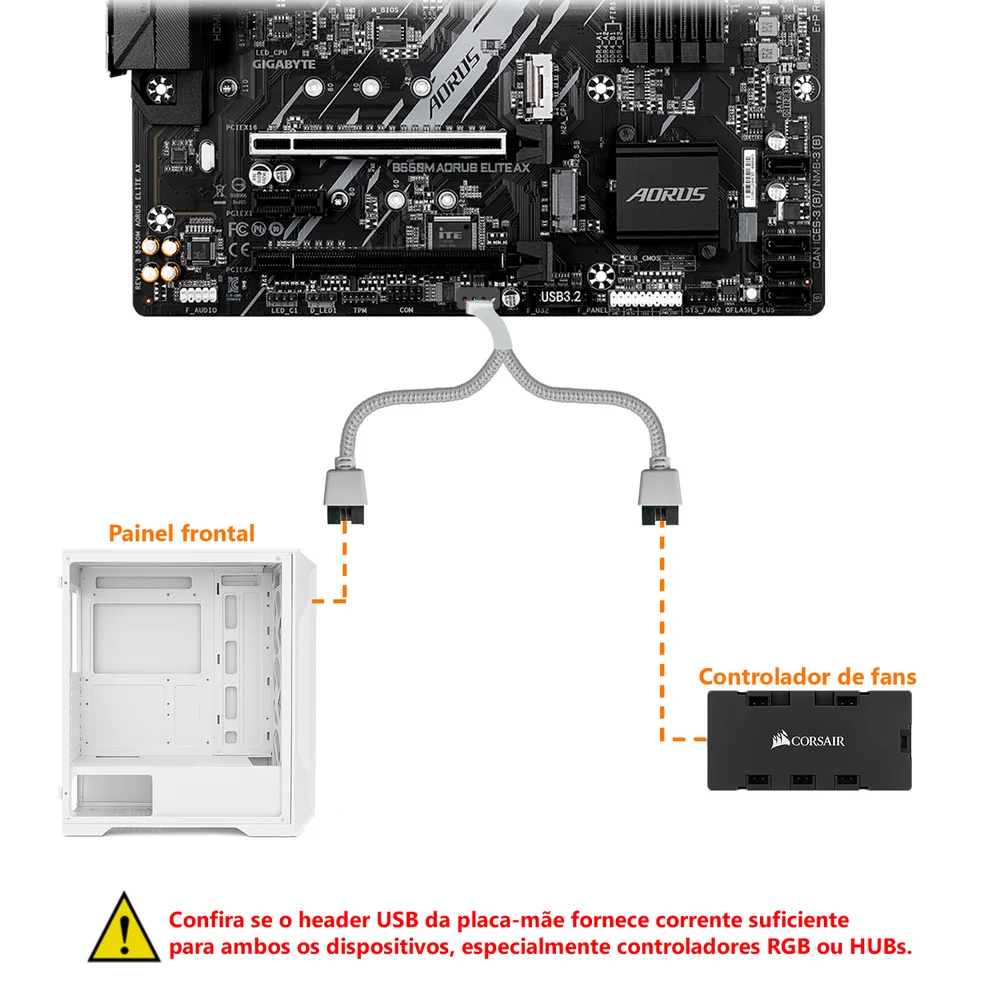 Imagem 4 de 5 do produto Cabo Adaptador USB 9 Pinos 2.0 da Placa Mãe, Branco, 2 Portas, Compatível com JUSB1 JUSB2