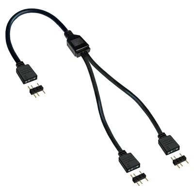 Cabo Adaptador ARGB 5V, 3 Pinos, 1 para 2 Portas, Tipo Y, Preto, Extensor 30cm