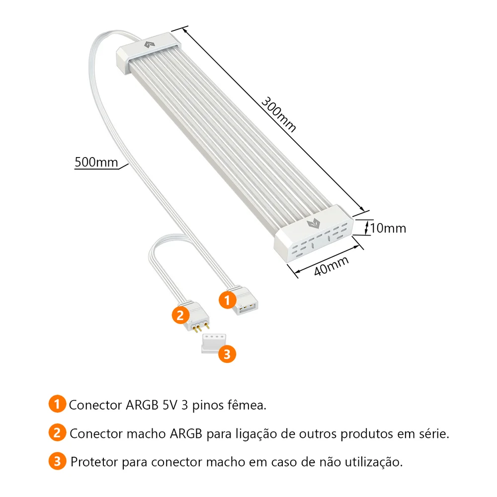 Imagem 2 de 5 do produto Barra de LED Neon, AL300 Coolmoon, ARGB 5V 3 Pinos, Guia Para Esconder Cabos da Fonte, Branco
