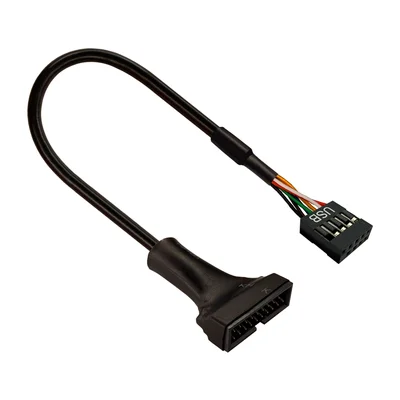 Cabo Adaptador USB 3.0 (19 Pinos) Macho Para USB 2.0 (9 Pinos) Femea, Conversor USB Interno Placa-mãe, 150mm, Preto