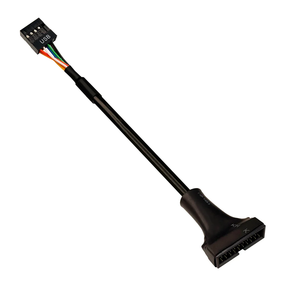 Imagem 3 de 5 do produto Cabo Adaptador USB 3.0 (19 Pinos) Macho Para USB 2.0 (9 Pinos) Femea, Conversor USB Interno Placa-mãe, 150mm, Preto
