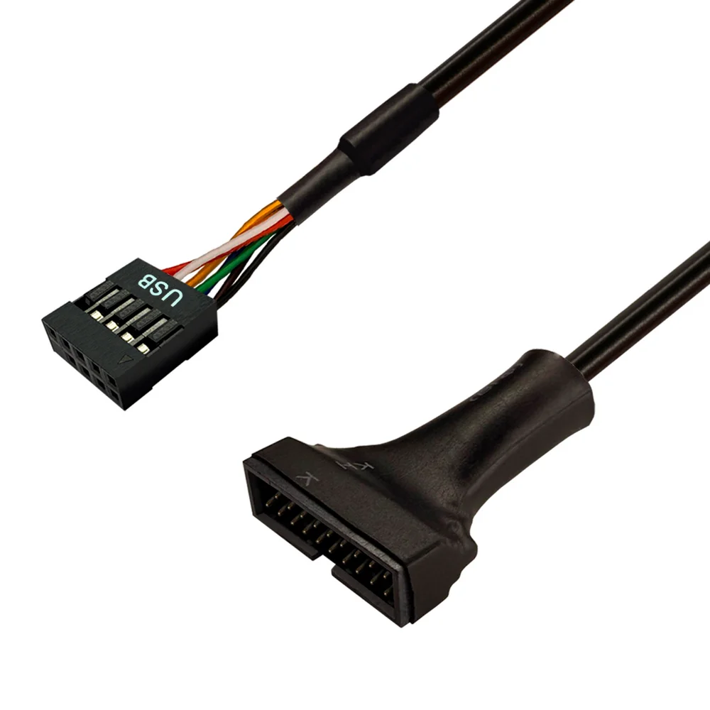 Imagem 4 de 5 do produto Cabo Adaptador USB 3.0 (19 Pinos) Macho Para USB 2.0 (9 Pinos) Femea, Conversor USB Interno Placa-mãe, 150mm, Preto