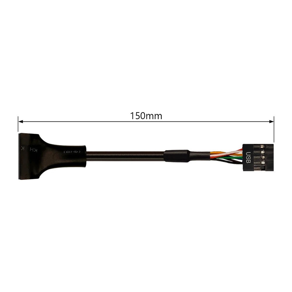Imagem 5 de 5 do produto Cabo Adaptador USB 3.0 (19 Pinos) Macho Para USB 2.0 (9 Pinos) Femea, Conversor USB Interno Placa-mãe, 150mm, Preto