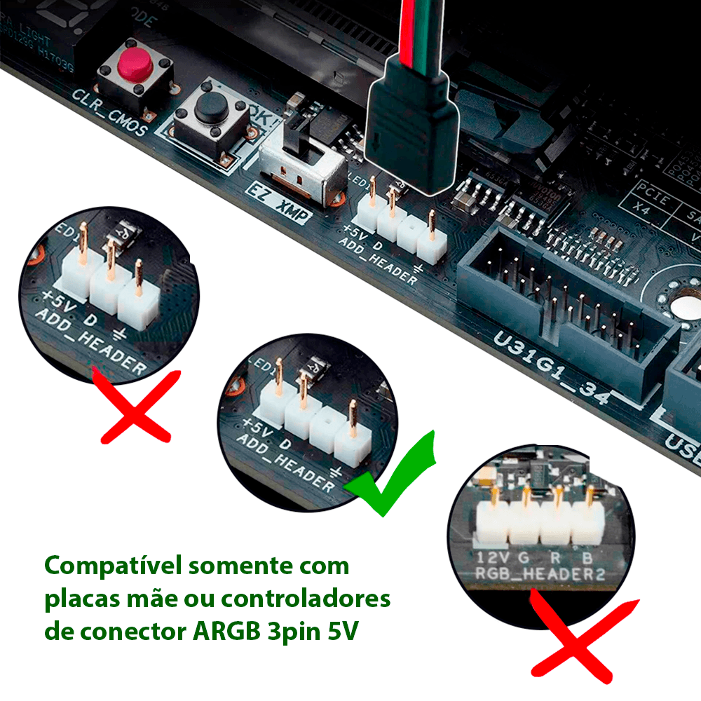 Hub Multi RGB, 5v, 3 Pinos, Divisor RGB, Até 10 Fans 6