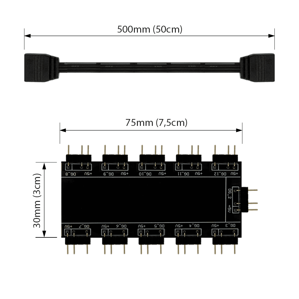 Hub Multi RGB, 5v, 3 Pinos, Divisor RGB, Até 10 Fans 7