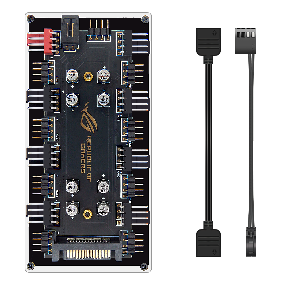 HUB 2 em 1 Controlador PWM e LED, 4 Pinos, Sincronizador RGB 12V, 4 Pinos, 8 Portas, Alimentação Sata
