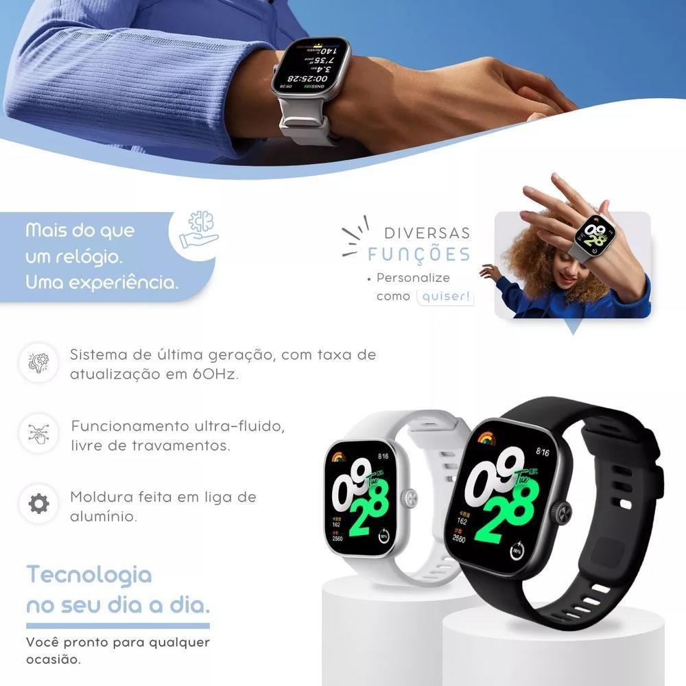 Imagem 2 de 5 do produto Smartwatch Xiaomi Redmi Watch 4, Bluetooth, Resistência à Água, Tela De de 1.97 Pol., Sensor de Oxigênio no Sangue