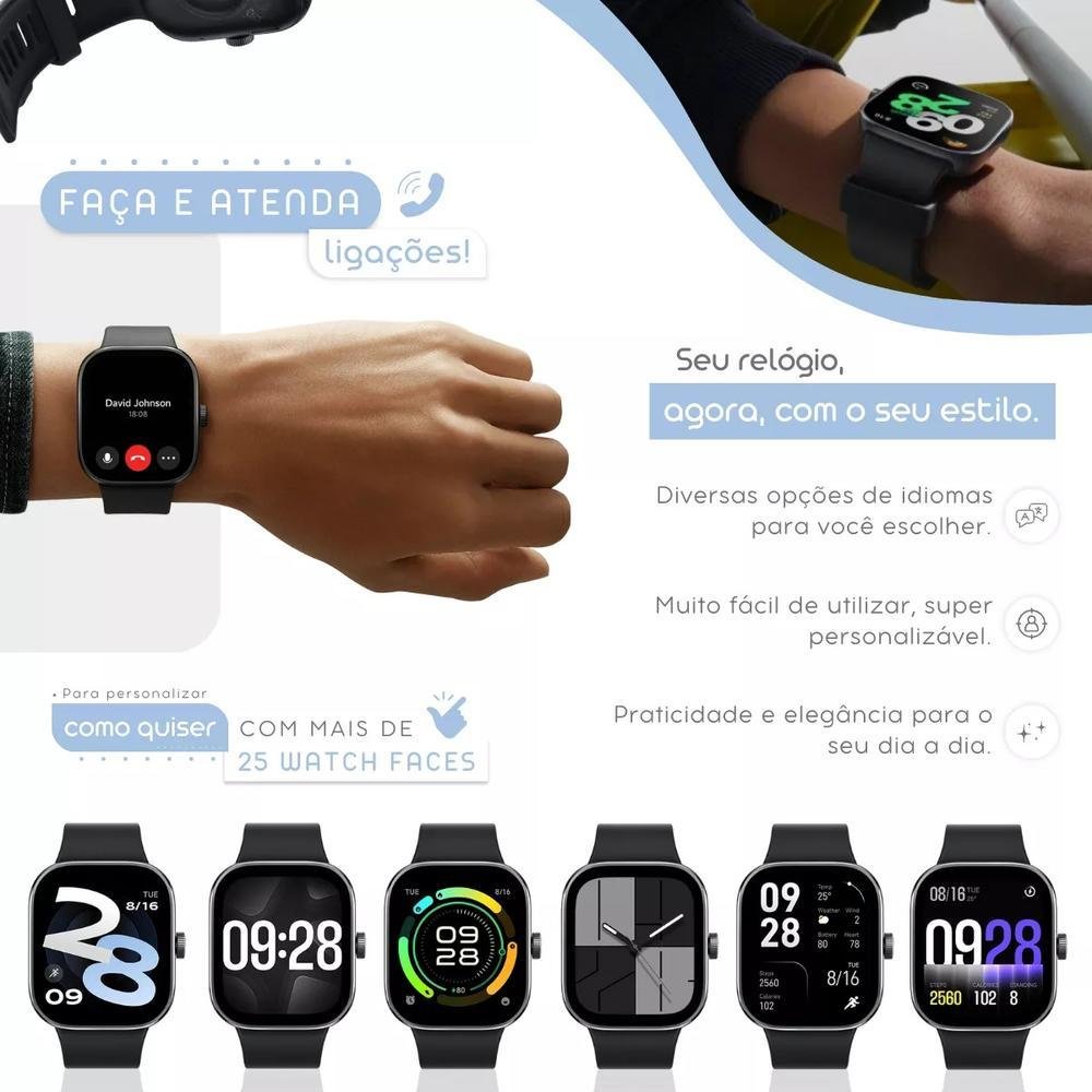Imagem 3 de 5 do produto Smartwatch Xiaomi Redmi Watch 4, Bluetooth, Resistência à Água, Tela De de 1.97 Pol., Sensor de Oxigênio no Sangue