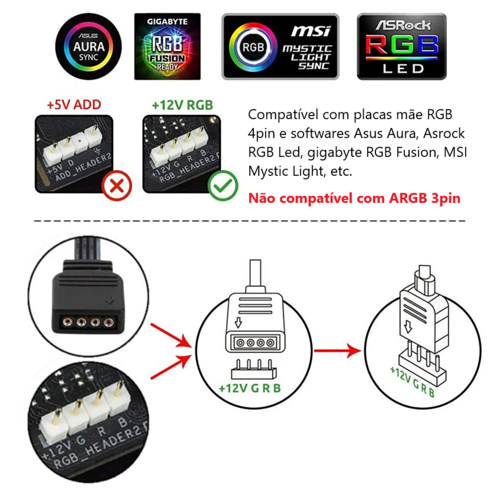 Imagem 2 de 5 do produto Hub Asus, Multi RGB 12v, 4 Pinos Divisor RGB, Até 10 Fans