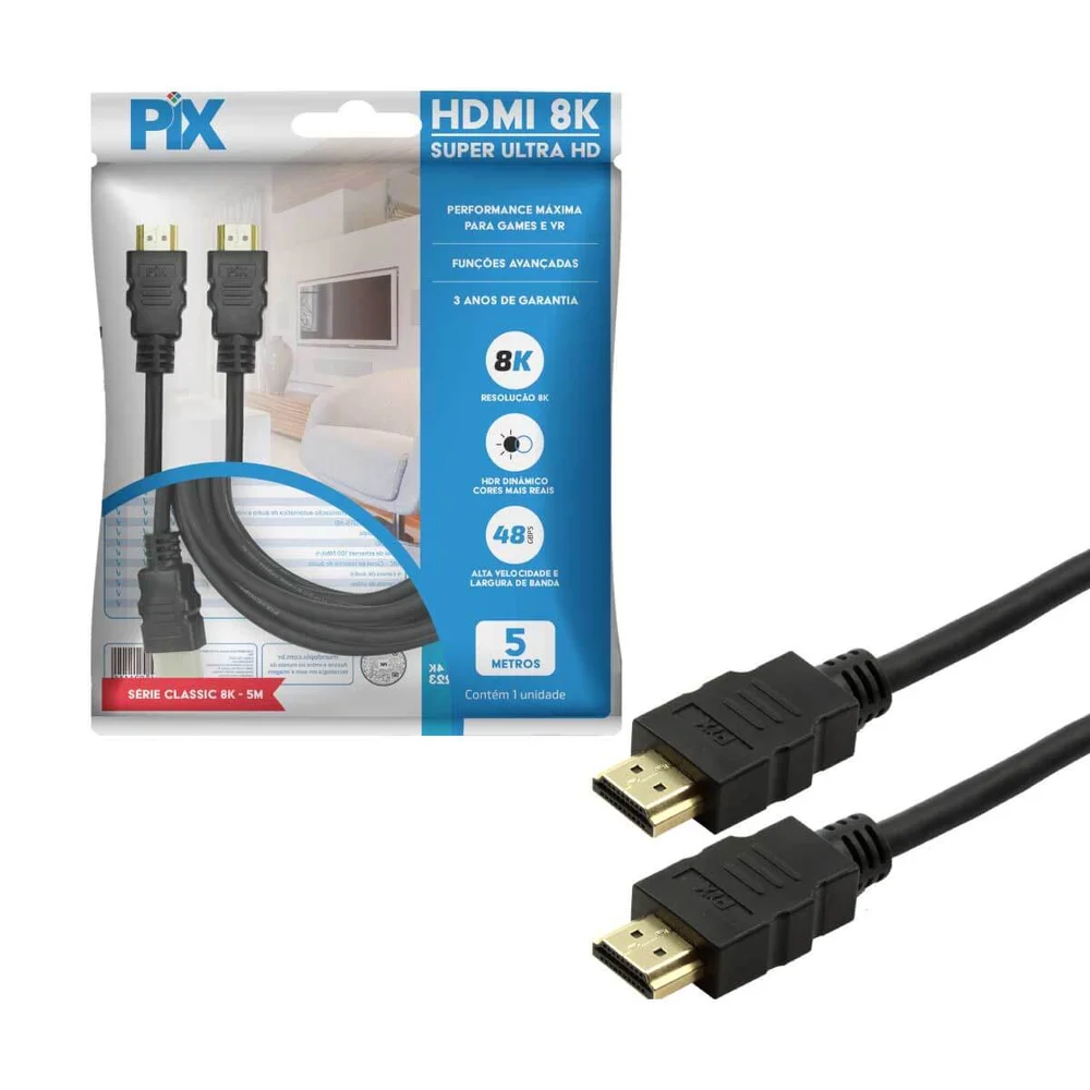 Imagem 3 de 5 do produto Cabo HDMI 2.1, 8k Hdr 19p, 26awg, 5m - Preto