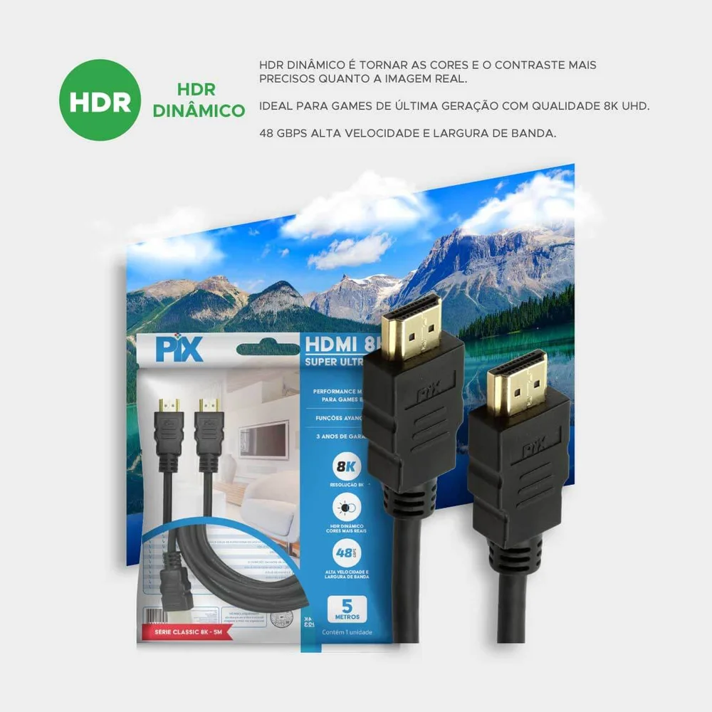 Imagem 5 de 5 do produto Cabo HDMI 2.1, 8k Hdr 19p, 26awg, 5m - Preto