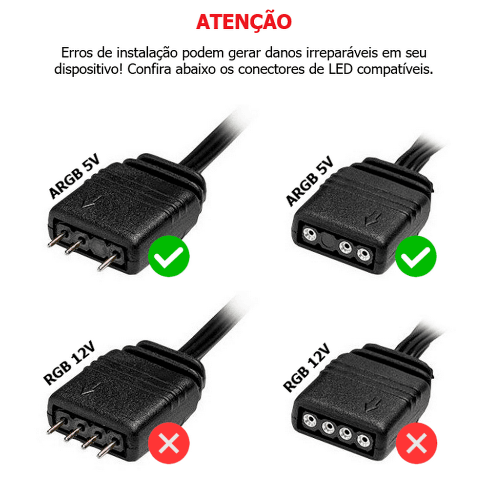 Imagem 4 de 5 do produto Cabo Adaptador 4 Pinos LED1, LED2, Para ARGB 3 Pinos 5V, Compatível com Controladoras 6 Pinos