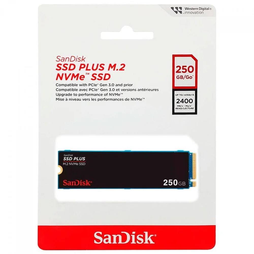 Imagem 2 de 5 do produto SSD Sandisk Plus 250GB, M.2 2280 NVMe Pcie Gen3 - Sdssda3n-250g-G26