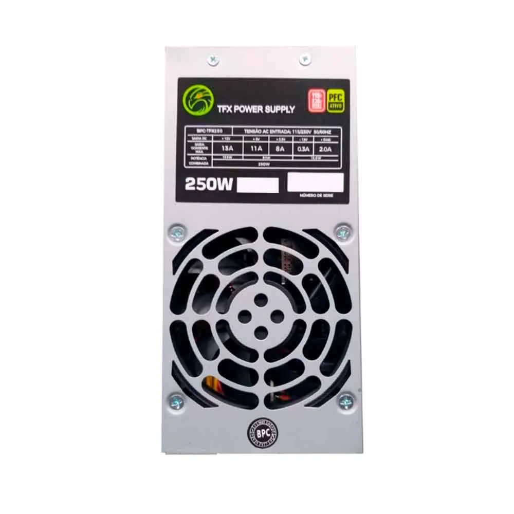 Imagem 3 de 5 do produto Fonte Brazil Pc, ATX, TFX, 250w Slim, 24 Pinos, Automática -  Bpc-tfx250-pfc