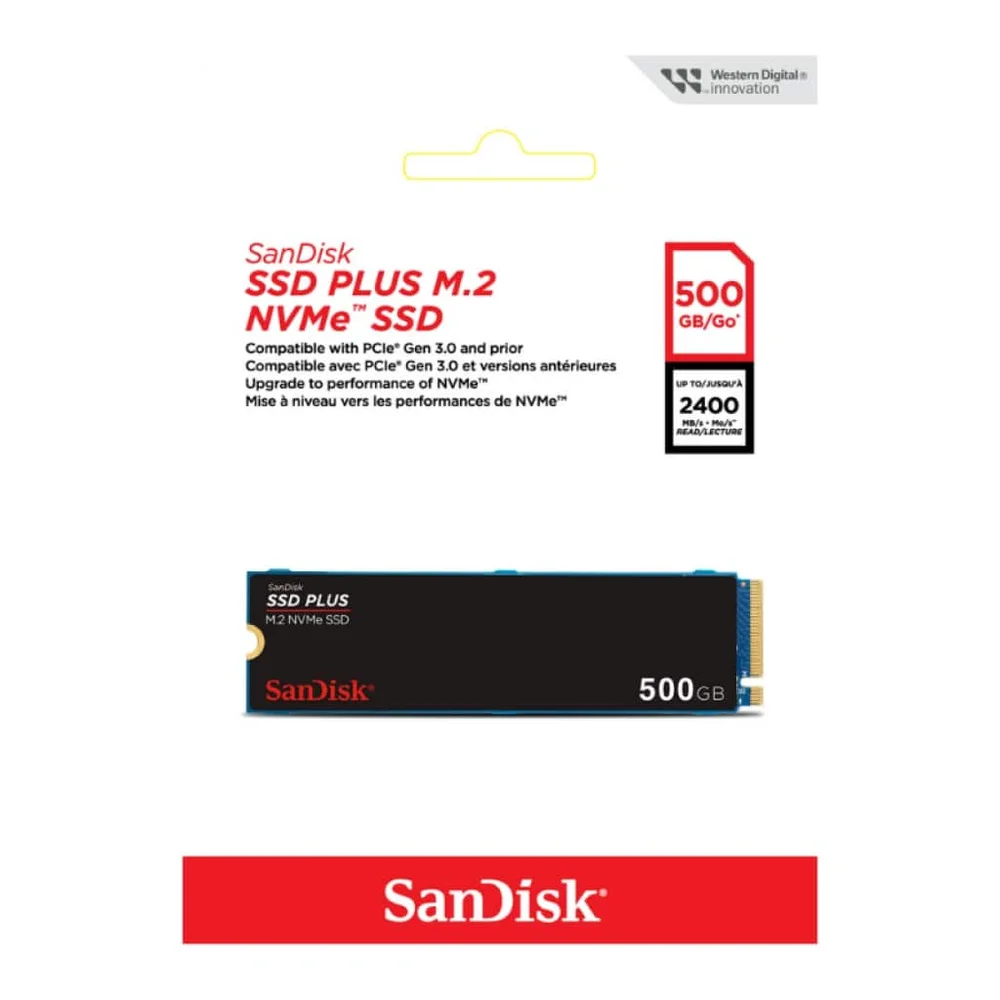 SSD M.2 PCie 3.0 Sandisk Plus 500gb, Nvme, Leitura 2400mb/s, Gravação 1500mb/s - Sdssda3n-500g-g26