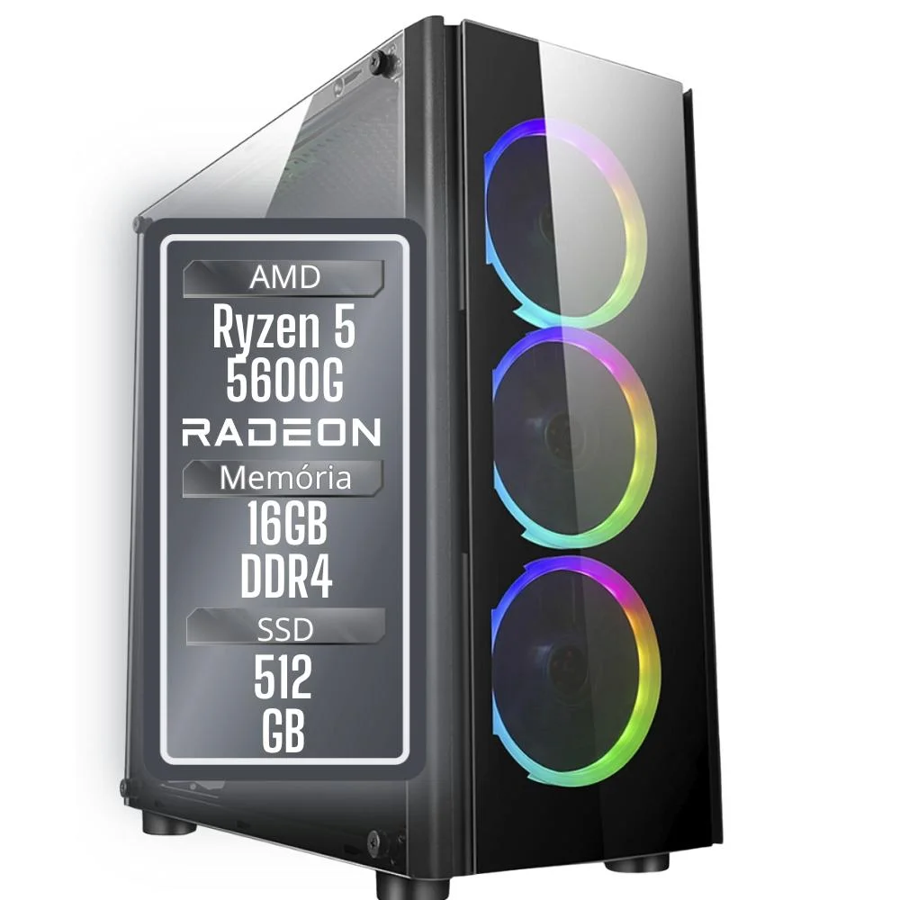 Pc Gamer Balão.info Winner, AMD Ryzen 5-5600g, 16GB DDR4, Gráficos Radeon Vega 7, SSD 512GB, Fonte 500W - Gsw-24007