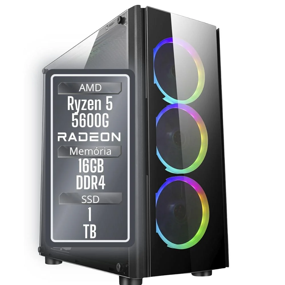 PC Gamer Balão.info Winner, Amd Ryzen 5 5600g, 16gb Ddr4, SSD 1TB, Gráficos Radeon Vega, Fonte 500w - Gsw-24008