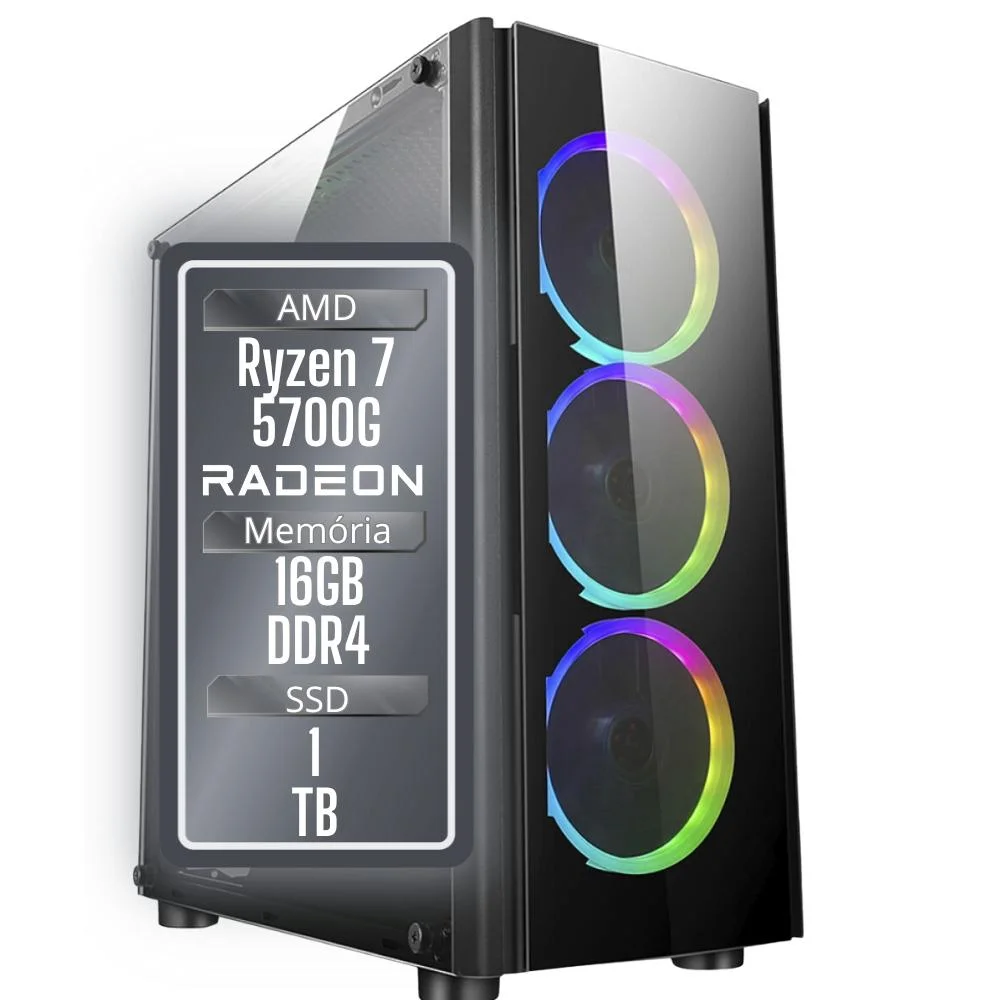 PC Gamer Balão.info Winner, Amd Ryzen 7 5700g, 16gb Ddr4, SSD 1TB, Gráficos Radeon Vega, Fonte 500w - Gsw-24012