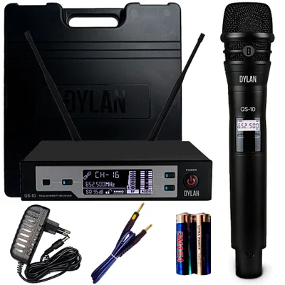 Microfone Sem Fio Profissional Dylan Qs-10, Super Cardióide, Dinâmico
