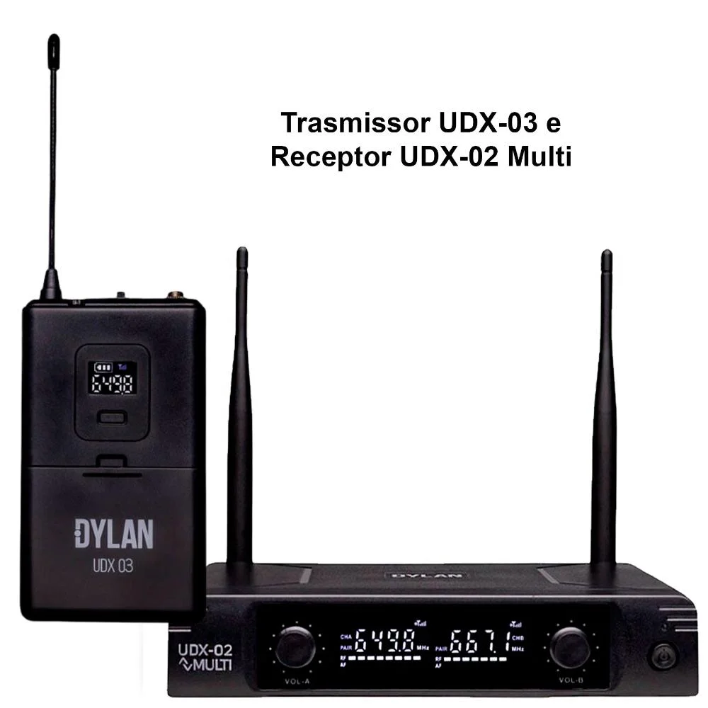 Imagem 2 de 5 do produto Microfone Sem Fio Duplo Dylan Udx-05 Bastão + Lapela, headset Profissional