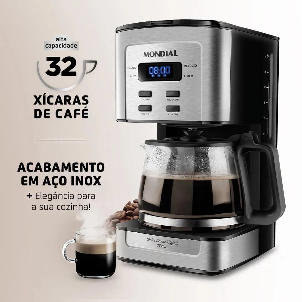 Imagem 4 de 5 do produto Cafeteira Elétrica Mondial Dolce Arome, Corta Pingos, Base Com Aquecimento, 800w, 127v, Preto e Inox - C4432xsdi