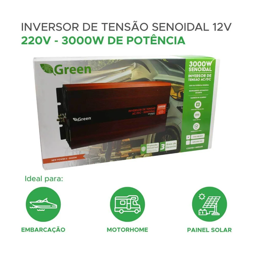 Inversor Off Grid Solar Green, 12v, 3000w, Senoidal Inversor Off Grid Solar Green, 12v, 3000w, Senoidal