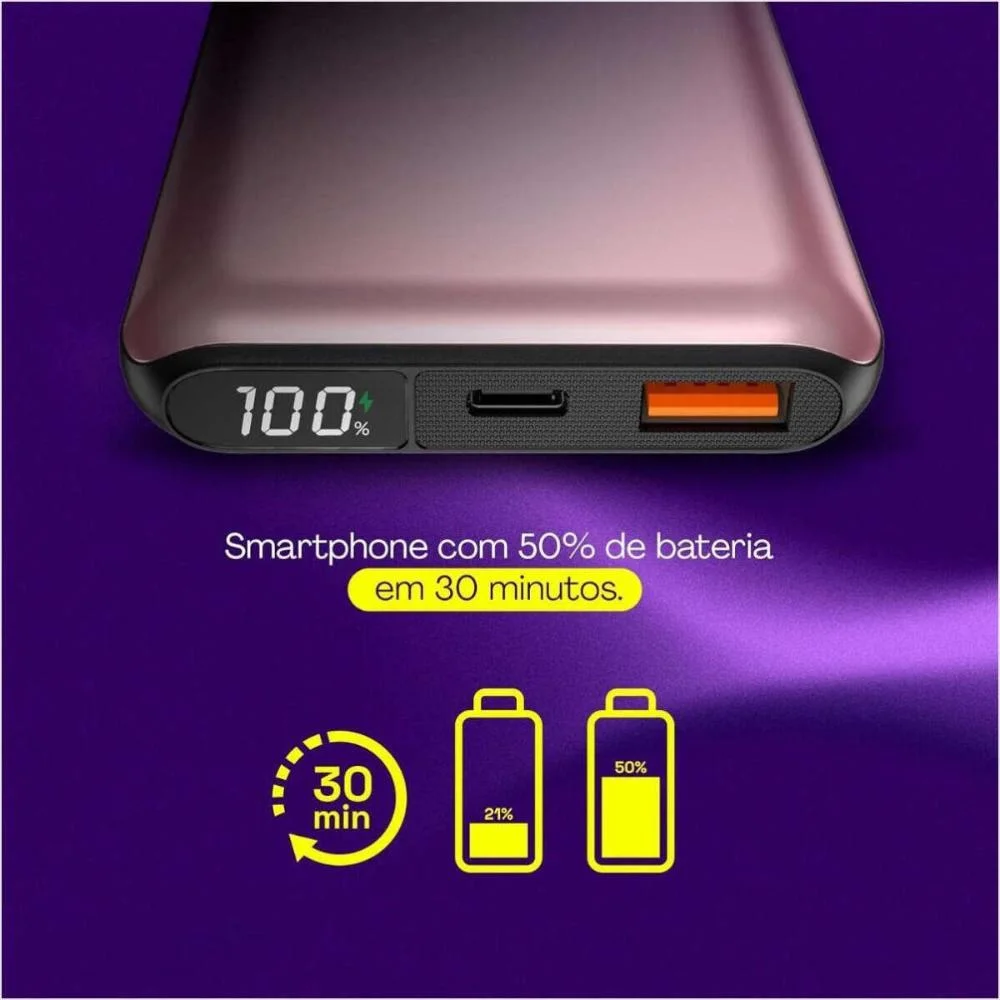 Imagem 3 de 5 do produto Carregador Usb Portatil 10000mah, Rosa Dourado, Pb10k20wrg