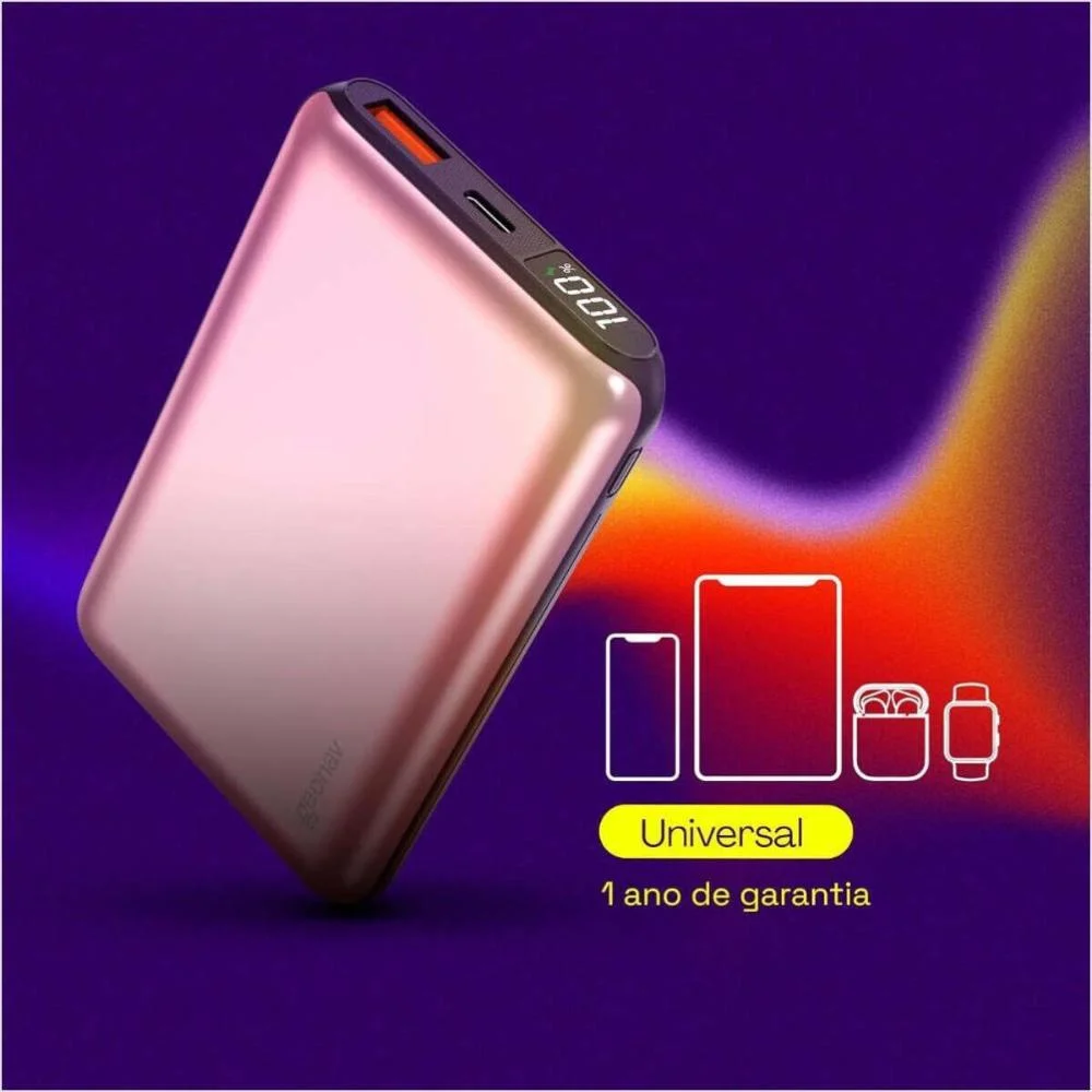Imagem 4 de 5 do produto Carregador Usb Portatil 10000mah, Rosa Dourado, Pb10k20wrg