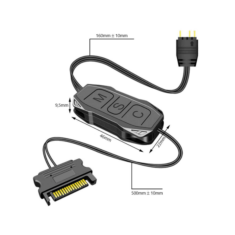 Controlador de Led, ARGB 5V, 3 Pinos, Botão Manual, Modos de Efeito, Cores Fixas, Alimentação SATA, Coolmoon 7