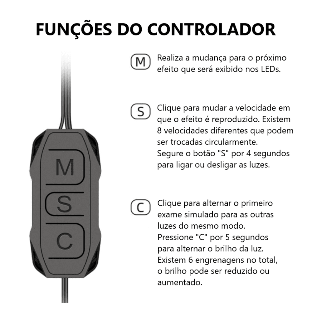 Controlador de Led, ARGB 5V, 3 Pinos, Botão Manual, Modos de Efeito, Cores Fixas, Alimentação SATA, Coolmoon 8