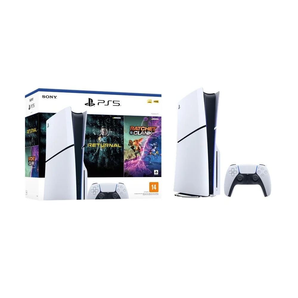 Console PlayStation 5 Slim Sony, SSD 1TB, Controle Sem Fio DualSense, Branco + 2 Jogos- 1000038899 Console PlayStation 5 Slim Sony, SSD 1TB, Controle Sem Fio DualSense, Branco + 2 Jogos- 1000038899