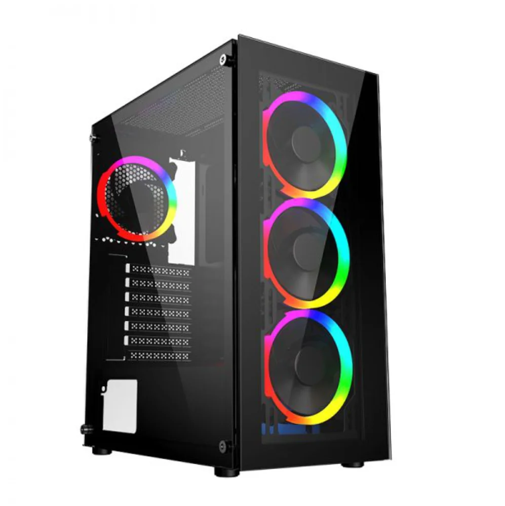 Gabinete Nexus Gamer Helium, Mid Tower, Acrílico Lateral, 3 Fans Frontais, Preto