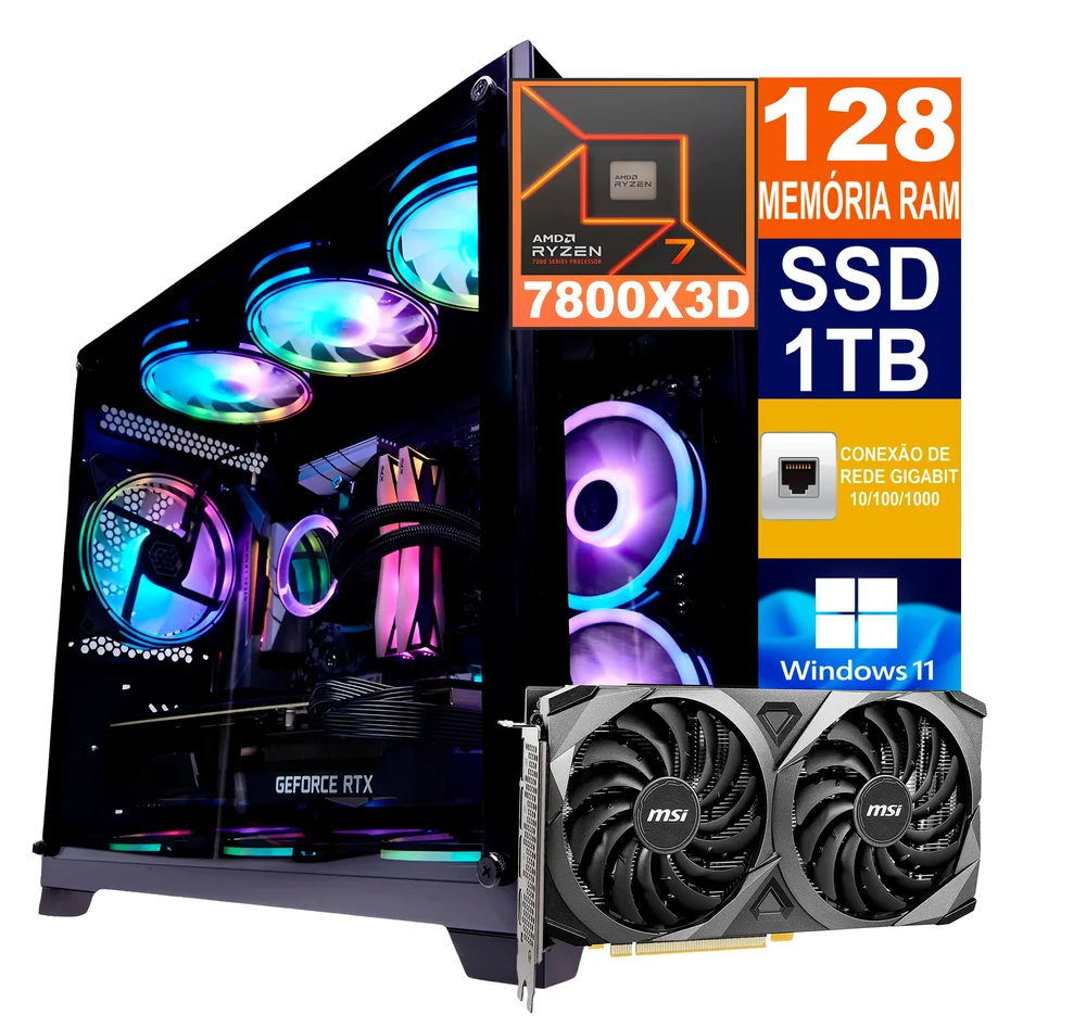 Pc Gamer Amd Ryzen 7 7800x3d 128GB SSD 1TB KaBuM
