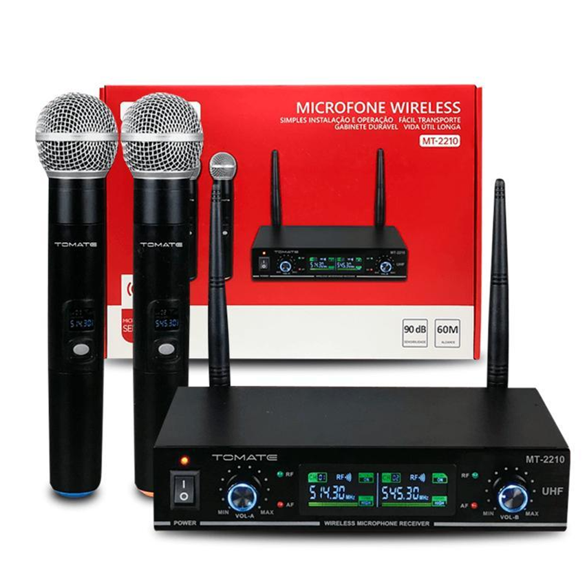 Microfone Tomate, Sem Fio, Wireless, Duplo - 2210